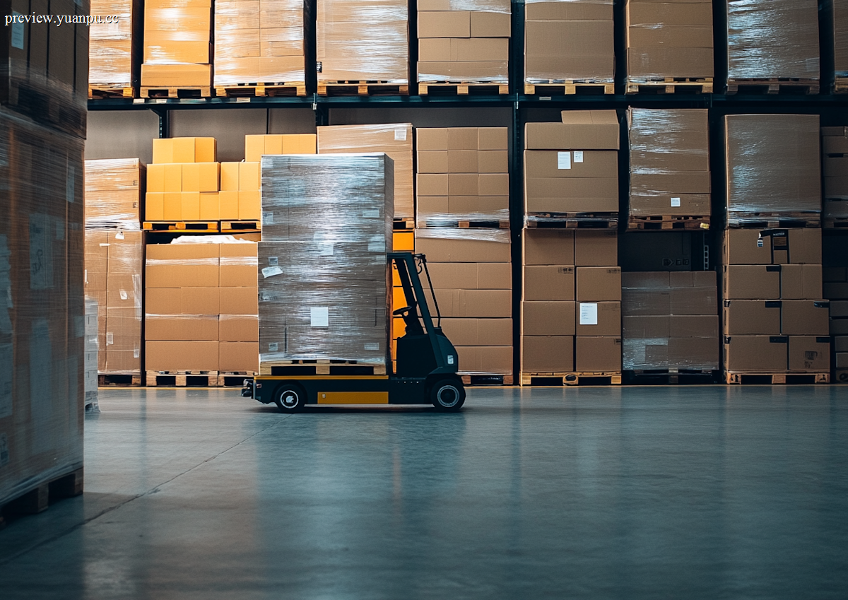 Forklift moving pallets in a warehouse